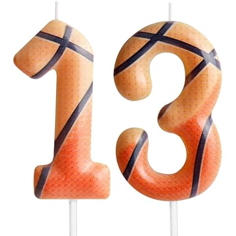Zi Lan Basketball 13th Birthday Candle Brown Basketball Themed Cake Candles Happy Birthday Party Cake Topper for Boy Girl Kid Sport Theme Party Decorations Celebration Supplies Cover