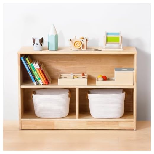 OOOK Rubber Wood 3-Compartment Wooden Storage Cabinet, 35.4" L, 2-Tier Toy Organizers and Storage, Montessori Shelf for Kids Room, Playroom, Nursery, Classroom, Kindergarten