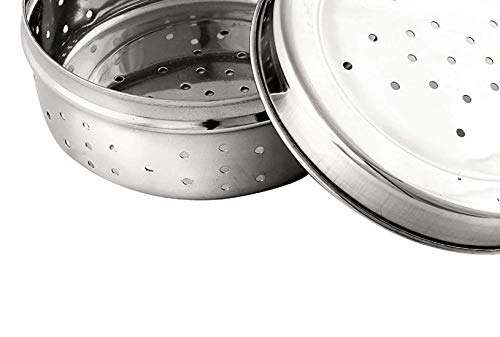 Image of Devera Stainless Steel Green Coriander Storage Box Curry Leaves Box Set, Sprouts with air Ventilation Food containers Silver Dabba Flat Box Steel Dabba (Dhaniya Dabba 600 ml)