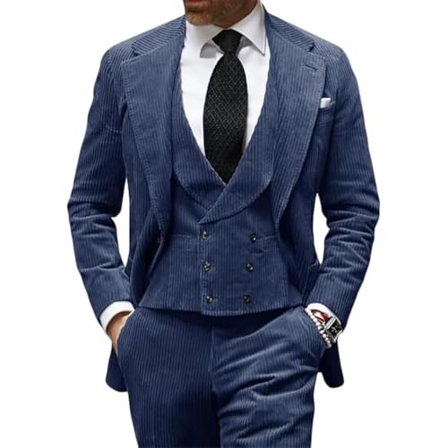 Men's Fleece 3 Piece Corduroy Blazer Vest Pants Set Events Wedding Grooms Banquet Party Tuxedo Suit4