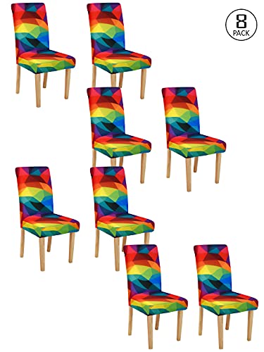 Image of Cortina Dining Chair Slipcovers | Protection Chair Covers | Multicolour Abstract Print, Removable, Washable | Universal Fit Super Soft Stretchy Polyester Spandex | Kitchen, Hall | Pack of 8