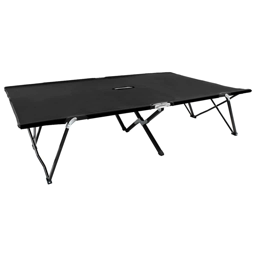Lit de Camp 2 Places Pliable, Chaise Longue Double de Camping en Acier et Polyester 600D, Lit de Voyage Grand Format pour Deux Personnes 193 x 125 x 40 cm, Noir