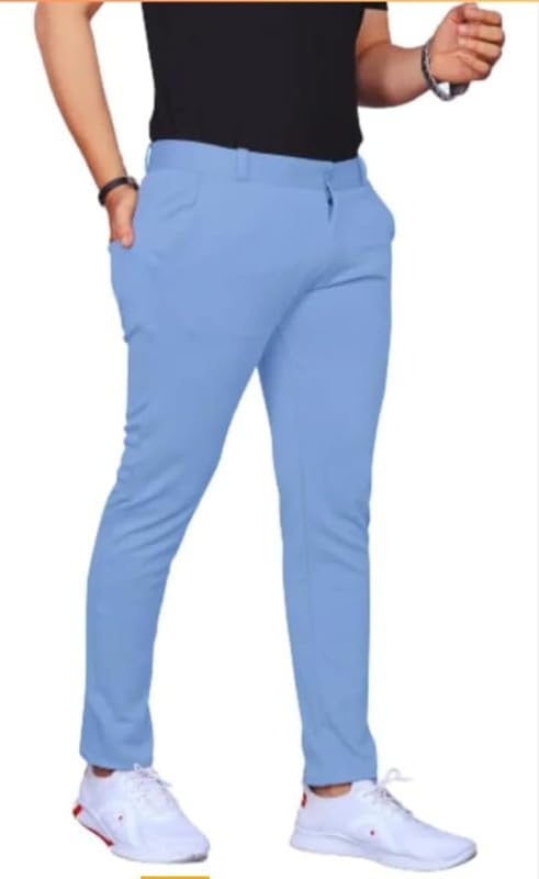 Image of VIJETA Garments for Men Lycra Blend Formal Trousers ? Smart Fit Office Wear Pants with Elastic Waistband & Zip Fly