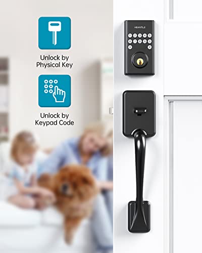 Front Door Lock Set - Heantle Keypad Deadbolt Keyless Entry Door Lock With Handle - Electronic Digital Door Locks For Front Door Auto Lock - Keyless Entry 1-Touch Locking (No Fingerprint) #TOP1