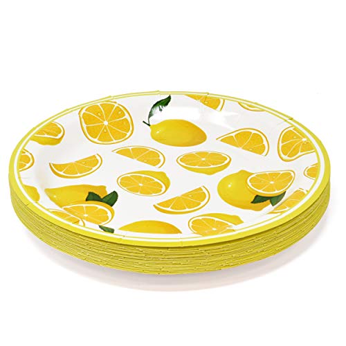 Yellow Lemon Citrus Fruit Party Supplies Tableware Set Includes 24 9" Paper Plates 24 7" Plate 24 9 Oz Cups 50 Lunch Napkins For Lemons Lemonade Summer Tropical Themed Disposable Birthday Dinnerware #TOP1