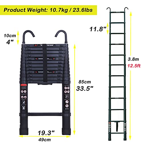 Aluminum Telescoping Ladder 12.5Ft Step Ladder Extension Ladder, 330Lbs Max Load Capacity, For Home Office Rv Roof, Heavy Duty Portable Folding Ladder, Easy To Transport Or Store (Black) #TOP1