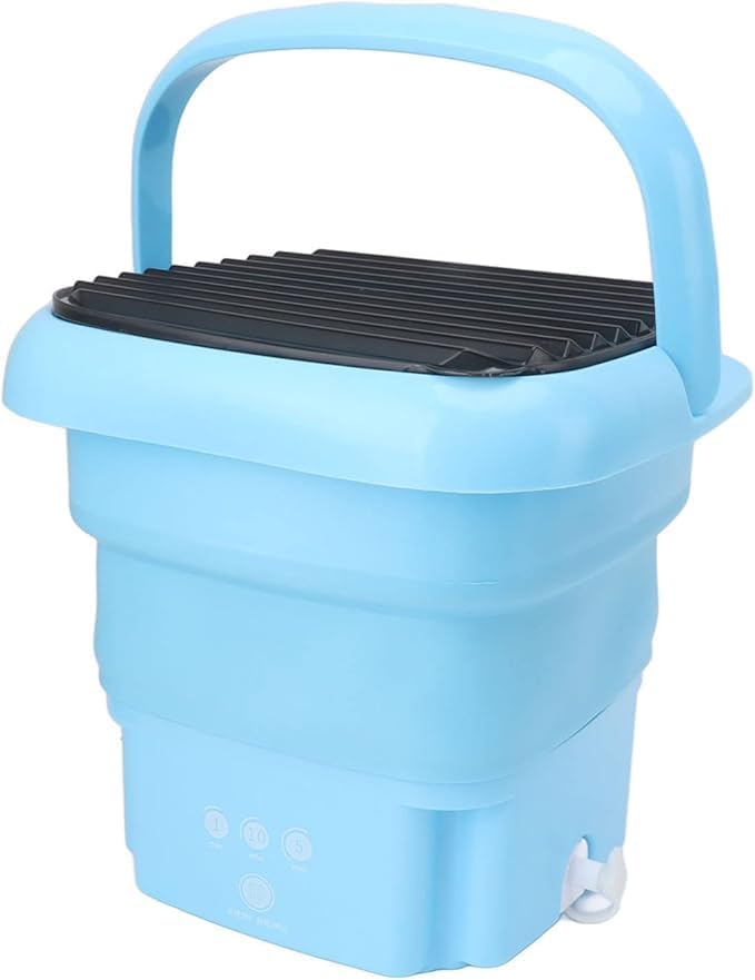 Portable Washing Machine | Mini Foldable Bucket Washer & Dryer Combo | Small Washer with Soft Spin Dry & Drainage Pipe for Underwear, Socks, Baby Clothes, Apartment, Dorm, Laundry (Blue)