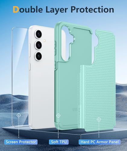 Image of FNTCASE for Samsung Galaxy S24-FE Case: Dual Layer Protective Heavy Duty Cell Phone Cover | Shockproof Rugged with Non-Slip Textured | Military Grade Drop Protection Bumper Tough (Mint Green)