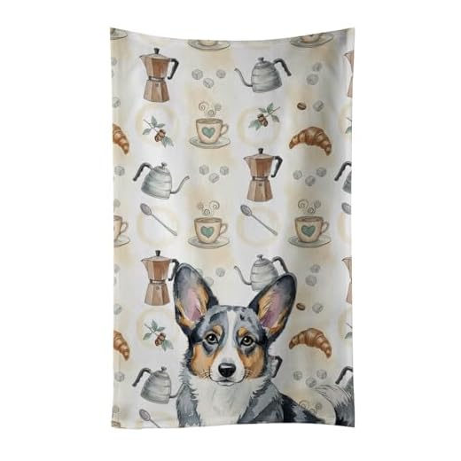 Caroline's Treasures Blue Merle Cardigan Welsh Corgi Coffee Bar Kitchen Towel Velour Plush Front and Cotton Loop Back Machine Washable