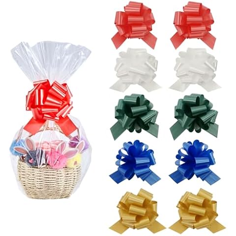 Wowfit Cellophane Gift Bags, 10 CT 16x24 with 6" Pull Bows - Clear, Durable & Easy-to-Use for Medium-Sized Baskets, Perfect for Special Occasions & Commercial Displays Cover