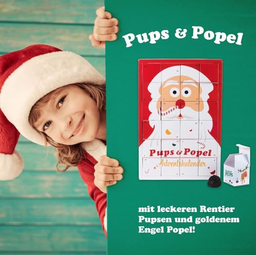 Pups & Popel Spaß-Adventskalender mit witzigen, weihnachtlichen Süßigkeiten wie Rentierpupse | von Liebeskummerpillen