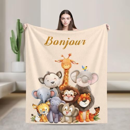 Gudina Couverture Bébé Personnalisée, Couverture en Flanelle avec Texte de Nom Personnalisé pour Garçons et Filles,Cadeau Personnalisé pour Anniversaire de Enfant, Noël