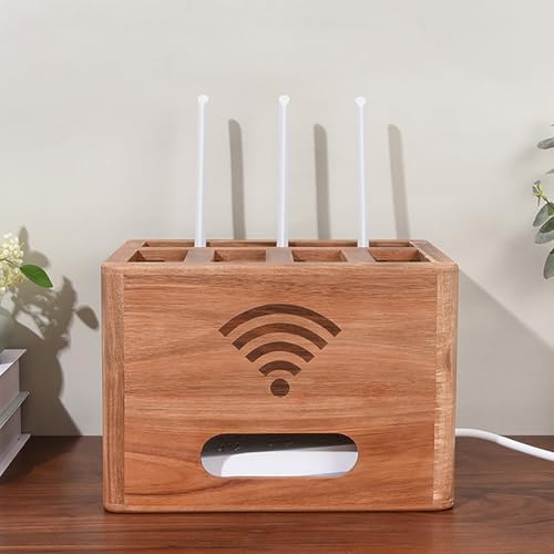 Invisible Storage Router Cabinet, Solid Wood Media Shelf for Bedroom, Living Room & Office - Stylish Router Organizer for Home & Office Décor