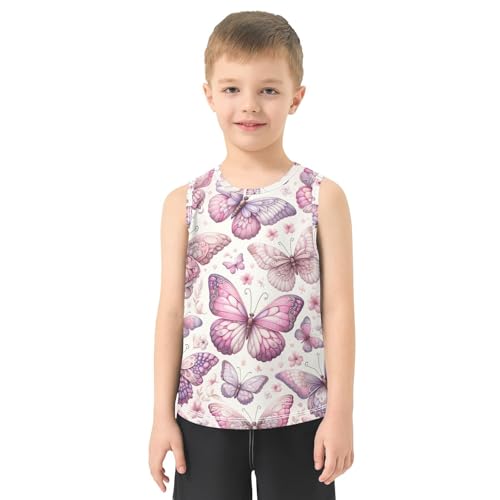 susiyo Butterfly Pink Pattern Boys Sleeveless Tank Top Girls Athletic T Shirt2