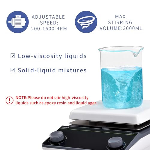 LACHOI Magnetic Stirrer 5.9 inch Hot Plate 200-1600RPM Max Temp.300℃/572°F Magnetic Stir Plate Max 5L Lab Stirrers with Stir Bar & Standing Pole(No Screen) - Thumbnail 4