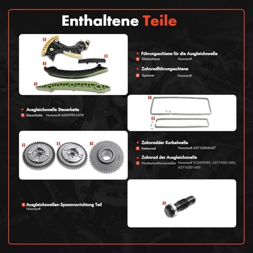 Frankberg Steuerkettensatz Kompatibel mit C-Klasse W204 C204 S204 E-Klasse W212 A207 C207 S212 SLK R172 1.8L 2011-Heute A2710501400