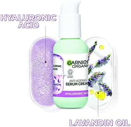 Garnier Organic Lavandin & Hyaluronic Acid Serum Cream, 2in1 Formula With Hyaluronic Acid serum & Hydrating Moisturiser, Replumps Skin & Reduces Fine Lines, Organic & Vegan Formula, 50ml