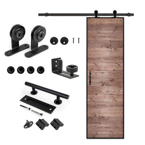 S&Z tophand® 20 in. x 84 Brown Barn Door with 5FT Sliding Hardware Kit, 20 - 42in Stainless Steel Frame Modern Style Door/Sliding Door/Simple Assembly is Required
