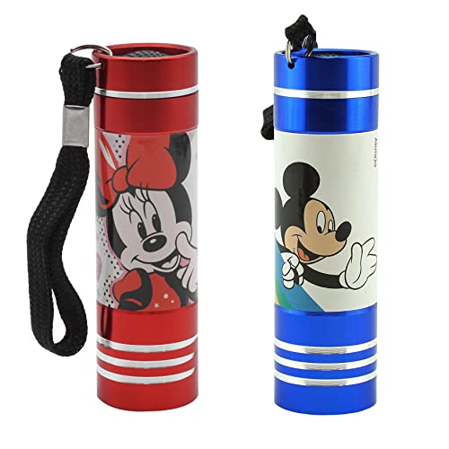 Linternas LED de aluminio de Mickey Mouse y Minnie Mouse, 2 unidades, funcionan con pilas, con correas de muñeca, linternas pequeñas y prácticas, luces de flash de explorador nocturno para niños de