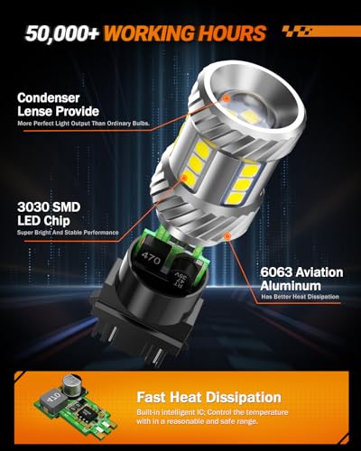 Image of SEALIGHT 3157 LED Bulb Reverse Light, Brake Bulbs 1000% Brighter 6000K 1800LM Super Bright 3056 3156 3057 LED Bulbs with Projector Len for DRL Tail Brake Turn Signal Lights, White 2PCS