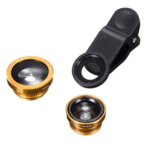 WecoTechUniversal Cell Phone Camera Lens Kit - Gold - Fish Eye, Macro, Wide Angle 3 in 1 Clip Lens - Compatible with iPhone, Samsung, Android Smartphones, iPad, Tablet PC