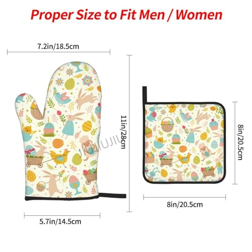 Oven Mitts and Pot Holders Set Easter Bunny Patterns Non-Slip Heat Resistant Oven Mitts and Potholder for Cooking Baking Grilling BBQ - immagine 3