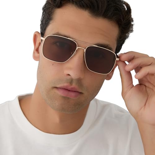 Image of DIFF Yellowstone Sunglasses Rip Wheeler Designer Oversized Navigator Sunglasses for Men and Women UV400 Polarized Protection, Western Gold + Marbled Brown w /Bold Brown