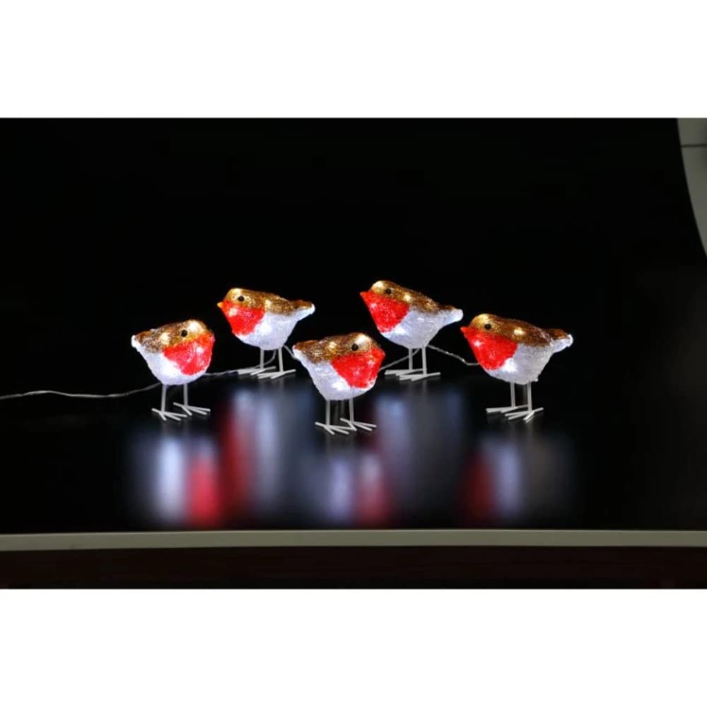 Noma Acrylic Robins Light String : Flock of 5 : Plug in : 13cm : 40 LED : 6920322