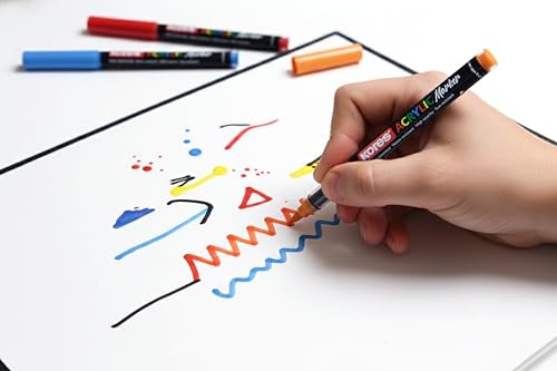 Image of Kores Acrylic Markers, Assorted Colours, Ideal for Paper, Wood, Canvas, Metal, Glass, Stone, Ceramic, Plastic, Fabric, 12 Count