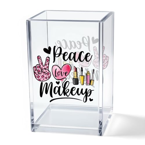 Image of Peace Love Makeup Acrylic Makeup Brush Organizer Holder, Make Up Artist Desk Acrylic Brushes Storage, Christmas Birthday Gifts Women Mom Aunt Sister Boss Lady Make Up Artist