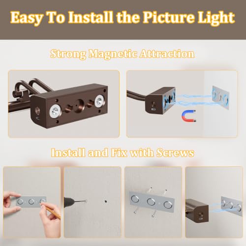 Image of Picture Lights for Wall, 13.8in, Brown, 4000mAh, Rechargeable Remote | Magnetic LED Art Display Light with 3 Color Temperatures for Gallery, Living Room, Bedroom, Hallway, Wireless
