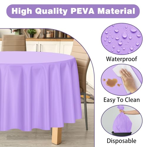 Image of Kopokita 2 Pack Light Purple Round Disposable Plastic Tablecloths 84 inch