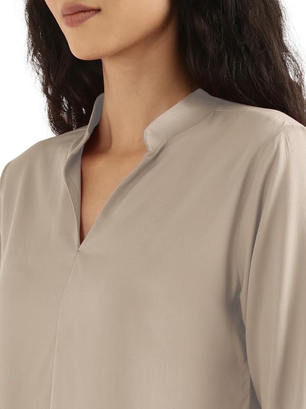 Image of SAADAA Top for Women, Viscose Pleated Tops, V-Neck with a Collar, 3 /4 Sleeve Length, Office & Casual Wear