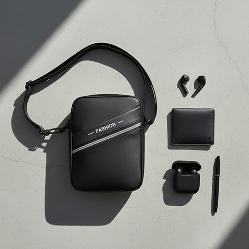 Image of POPCUBE PU Leather Small Crossbody Sling Bag for Men & Women | Travel Passport Pouch with 4 Zipper Compartments, Open Receipt Pocket & Adjustable Detachable Strap | 18cm x 6cm x 19cm
