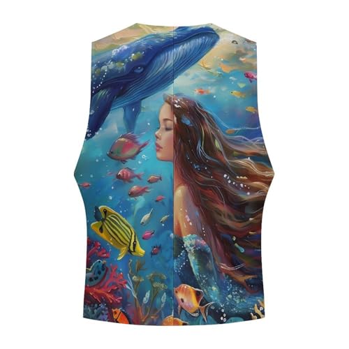 Lady Mermaid Dolphin Whale Ocean Men's Suit Vest Waistcoat Vests Formal Dress with 2 Pockets for Business Casual Tuxedo4