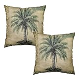Wnoesat Palm Tree Pillow Covers 18x18 Set of 2 Hawaiian Tropical Leaf Decorative Throw Pillows Summer Vintage Outdoor Pillow Cases Cotton Linen Cushion Cover for Bed Couch Sofa Living Room