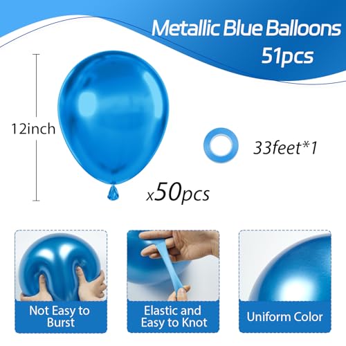 Image of Metallic Blue Balloons 12 inch, Blue Latex 50pcs Party Balloons | Graduation, Baby Shower, Birthday Party Decorations