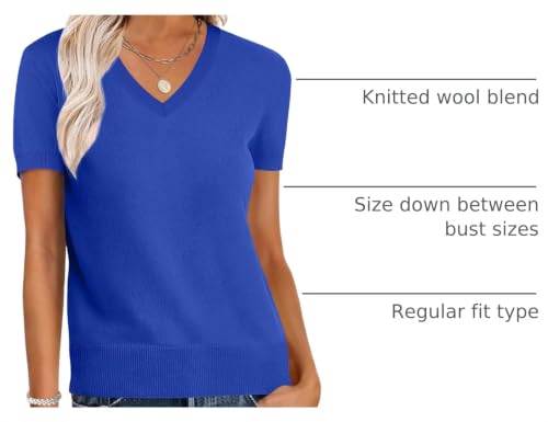 Image of ANRABESS Womens Short Sleeve Sweater Top Wool Blend Business Casual Outfits | V Neck Knit Lightweight Sweater,Summer Relaxed Fit Pullover Shirts,Soft Work Office Top,Everyday 2026 Fall Spring Clothes