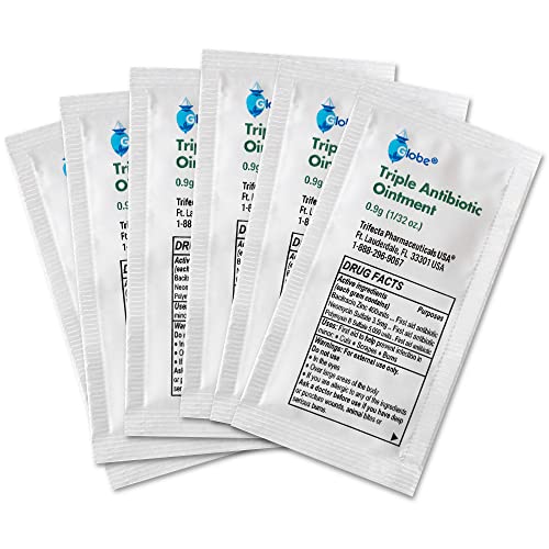 Image of Globe Triple Antibiotic Ointment 0.9g Packets, First Aid 144-Count | Triple Antibiotic Formula, Minor Cuts and Scrapes Care, Individual Packets, Travel Size Supply, First Aid Kit Storage