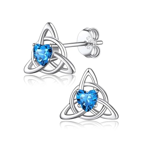 FaithHeart 925 Sterling Silver Birthstone Earrings for Women, Dainty Heart/Princess Cut/Celtic Knot/Cross Birthstone Stud Earrings for Women Pure Silver Birthstone Jewelry Gifts for Mom Daug