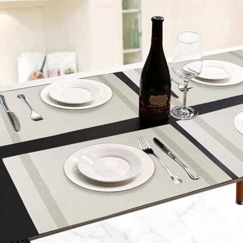 Image of Potency Table Mats Set of 4, Woven Placemate for Dining Table, Heat-Resistant Placemats Stain Resistant Anti-Skid Washable PVC Table Mats, Vinyl Placemats for Dining Kitchen Restaurant Table (31Cream)
