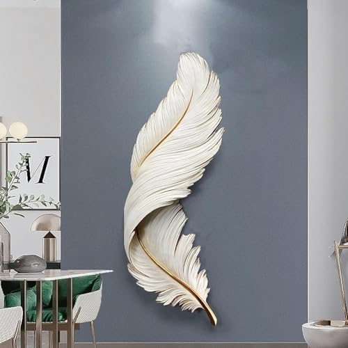 Large Feather Wall Decor - 3D Resin Luxury Wings Wall Art Sculpture for Living Room, Bedroom, Entryway