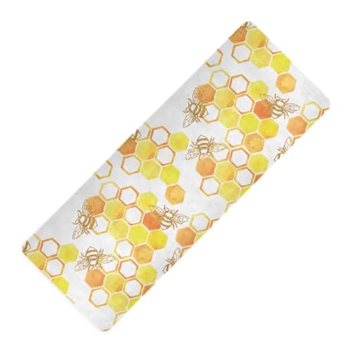 Cute-bees-yellow-orange-honeycomb Yoga Mat Non Slip Exercise & Fitness Mat With Storage Bag for Yoga, Pilates & Floor Workouts (71