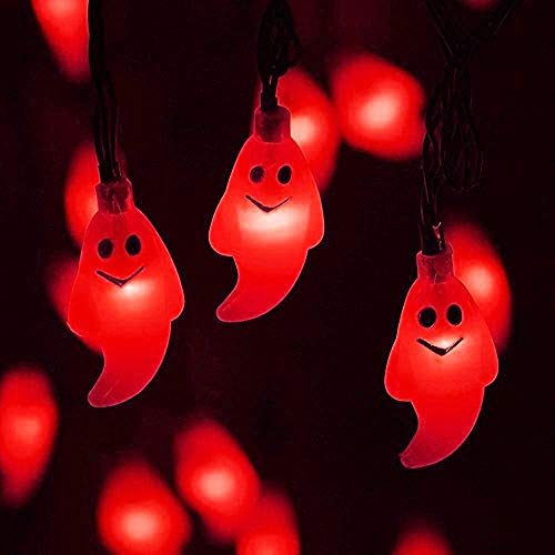 Guirnalda de luces solares fantasmas impermeable IP65 con 30 bombillas LED rojas para patio