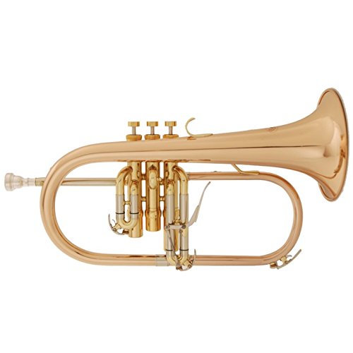 Soundman EFH-601R Flügelhorn in B (Goldmessing) - Komplett mit Koffer, Mundstück und Pflegezubehör