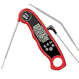 cu kabelis 2 Länger Fleischthermometer - Ofenthermometer enthältet 2 Edelstahl Messfühler, 4.6 Zoll drehbare Sonde für Fleisch/Flüssigkeit; 6.5 Zoll-Sonde mit 40 Zoll-Edelstahl Mesh-Kabel kann im Ofen/Grill/Smoker verwendet werden, die Kerntemperatur von Fleisch messen und Ihre Hände gegen Verbrühung schützen.