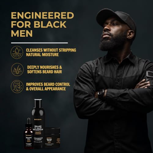 Image of Golden Grooming Beard Bundle XL (Double Size Value Kit) 8oz Shampoo, 4oz Balm, 2oz Oil - Warm Cedar