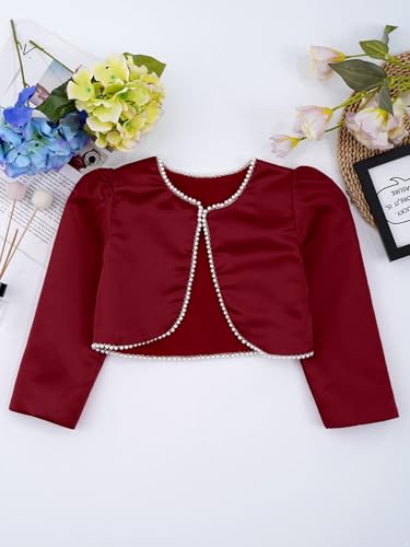 Kids Girls Long Sleeve Satin Flower Girl Bolero Shrug Cardigan Jacket for Wedding Birthday Party Dresses3
