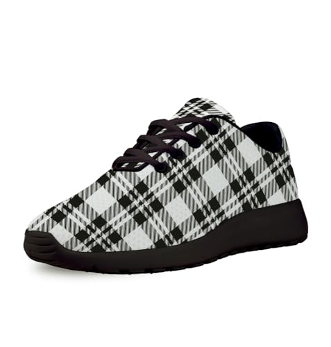 Buffalo Plaid Black White Shoes for Women Men Trail Running Casual Fashion Sneakers Slip-on Tennis Shoes