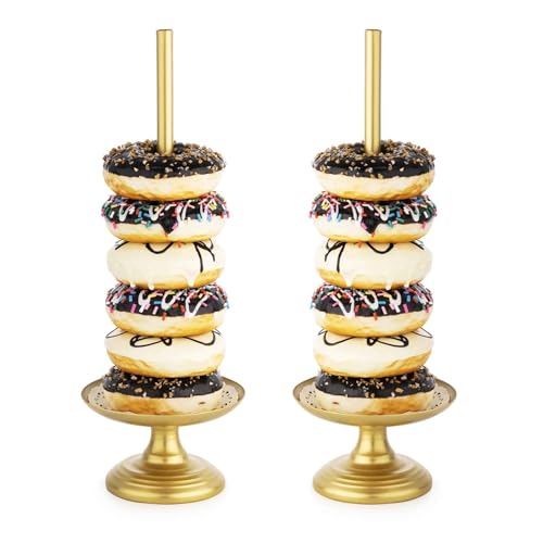 WOPARTY Donut Stand Metal 2 Pack, Gold Display Tower for Dessert Table, Doughnut Holder for Birthday, Wedding, Baby Shower, Bridal Showers,Christmas, Party Supplies